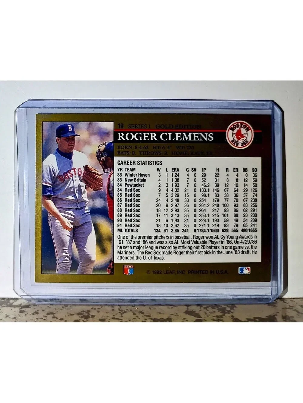 Roger Clemens 1992 Leaf MLB #19 Gold Edition Baseball Card Boston Red Sox
